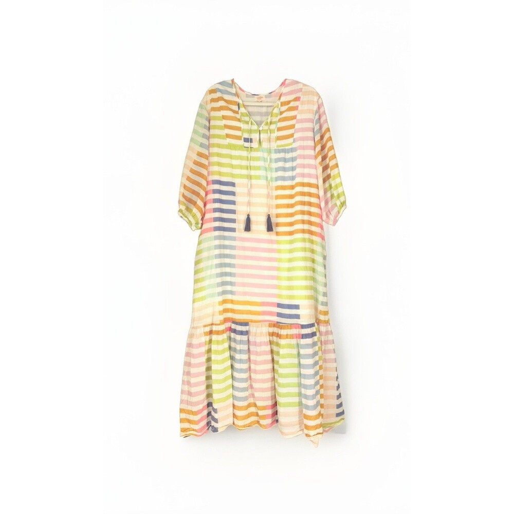 Sunshine Tienda Colorful Stripe Copa Maxi Dress Sz Large Beachy Coastal Boho - Picture 3 of 13